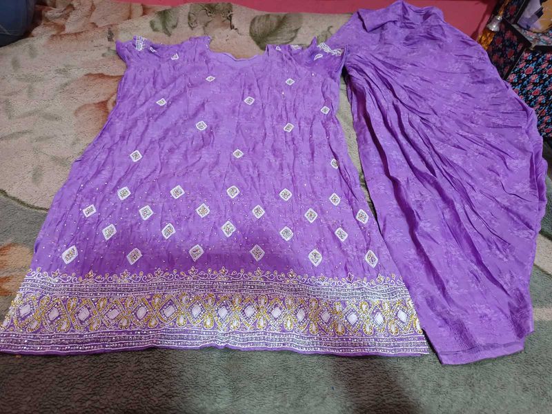 Elegant lavender  stone beads punjabi Suit patiyal