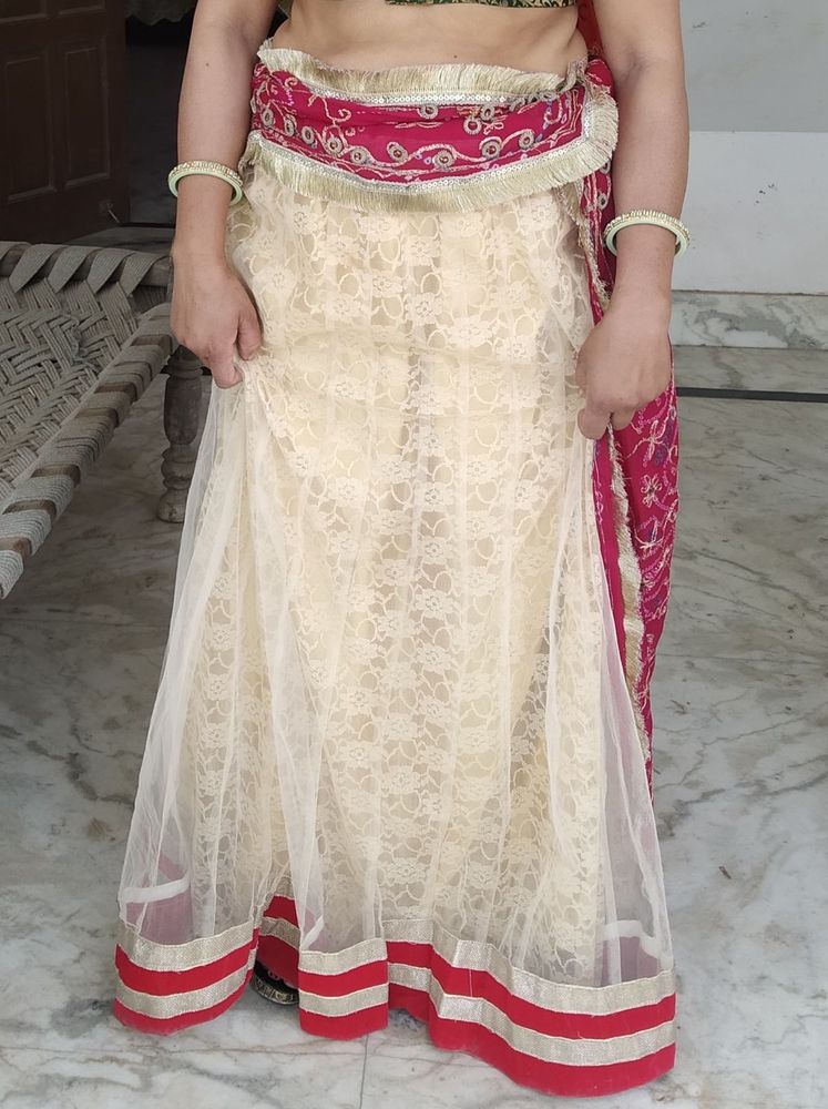 Partywear Heavy Nude And Red Colour Lahnga