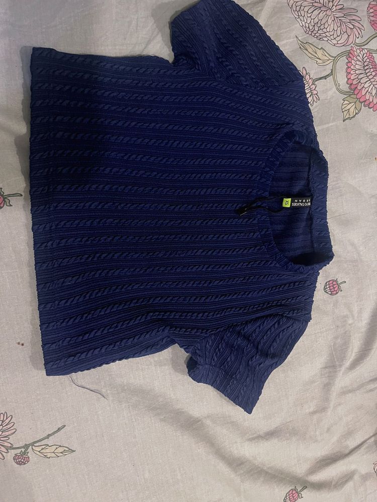 Blue Textured Crop Top
