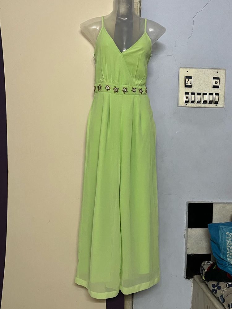 branded Lime Green Embellished Jumpsuit