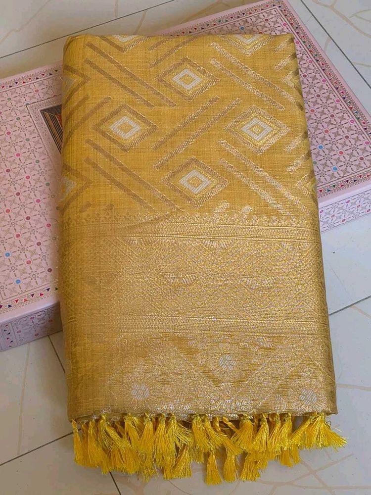 Yellow Banarasi Silk Saree