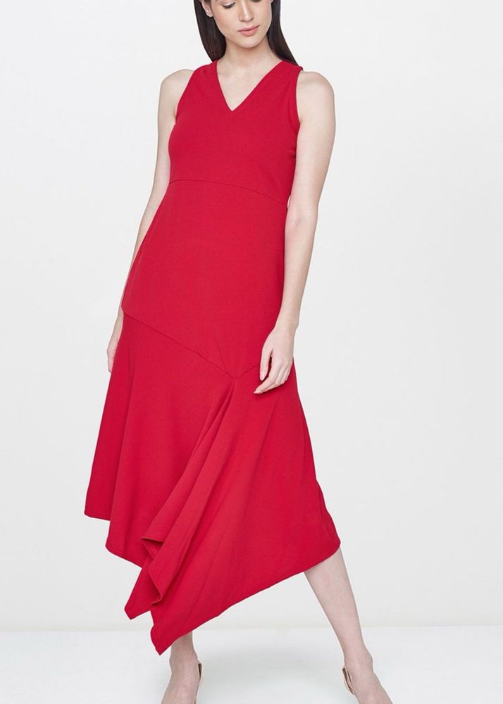 AND Women Red Solid Paneled A-Line Dress