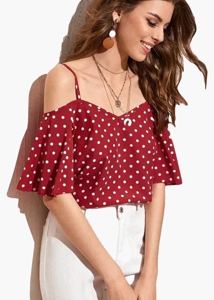 Polka Dot Cold Shoulder Top