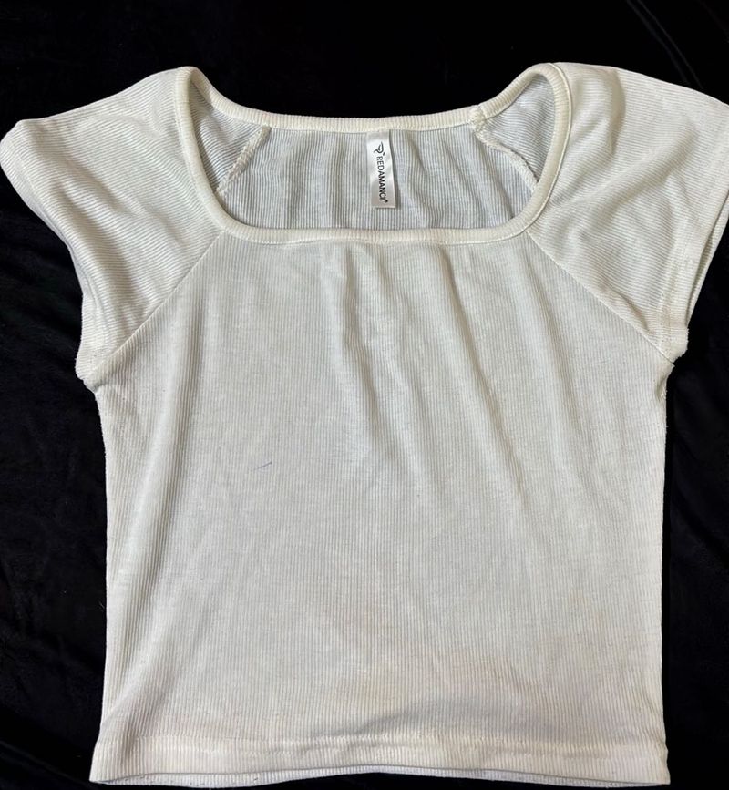 White Ribbed Cropped Top