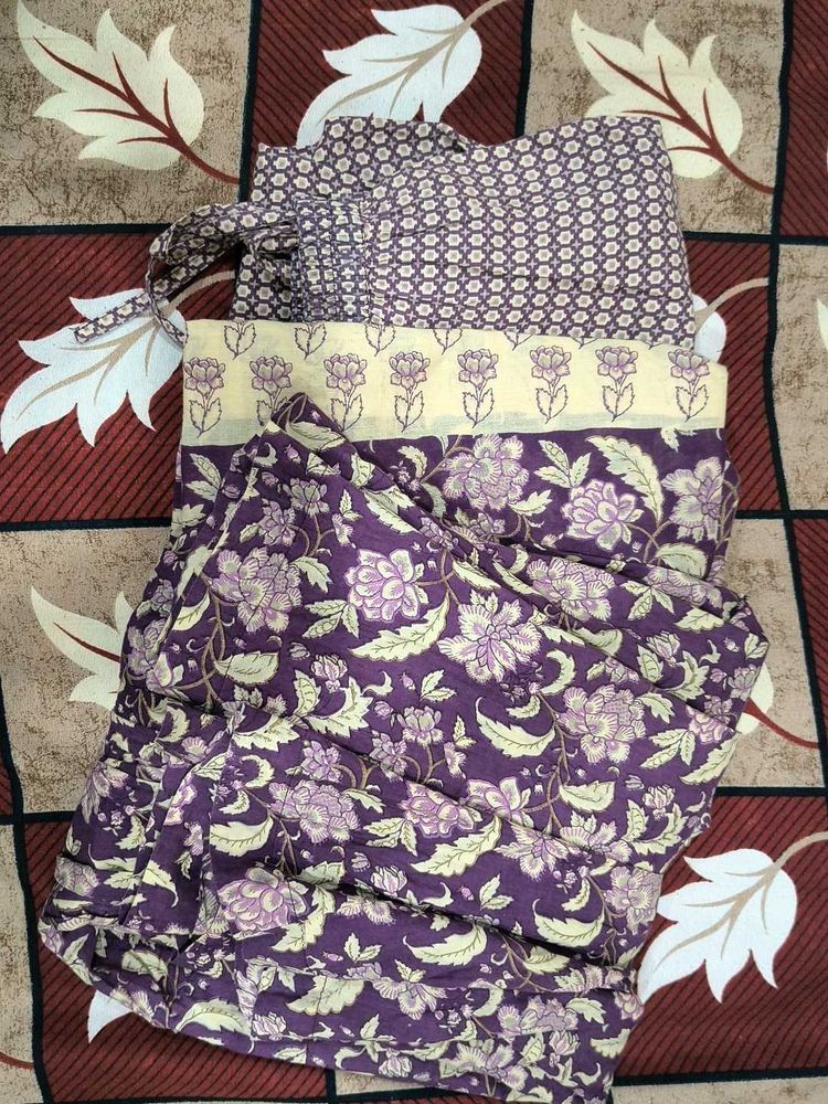 Purple Floral Print Cotton Suit Set
