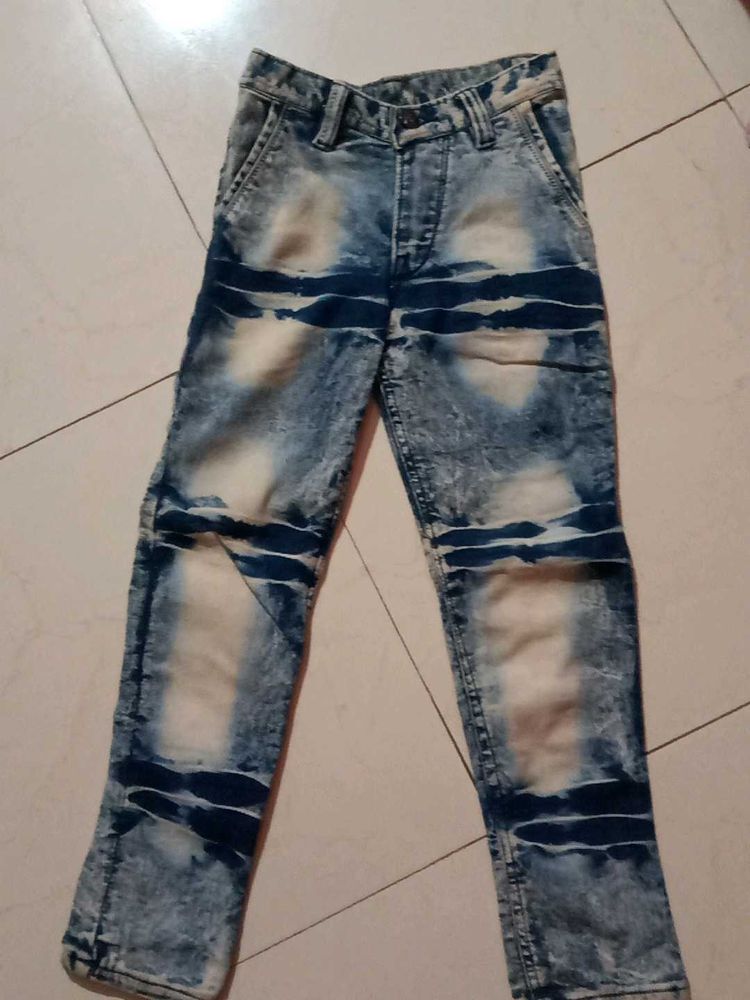 Boys Blue Patterned Jeans