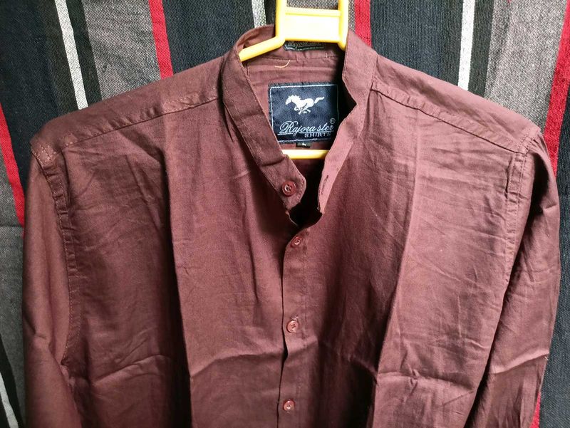 Maroon Mandarin Collar Shirt Men