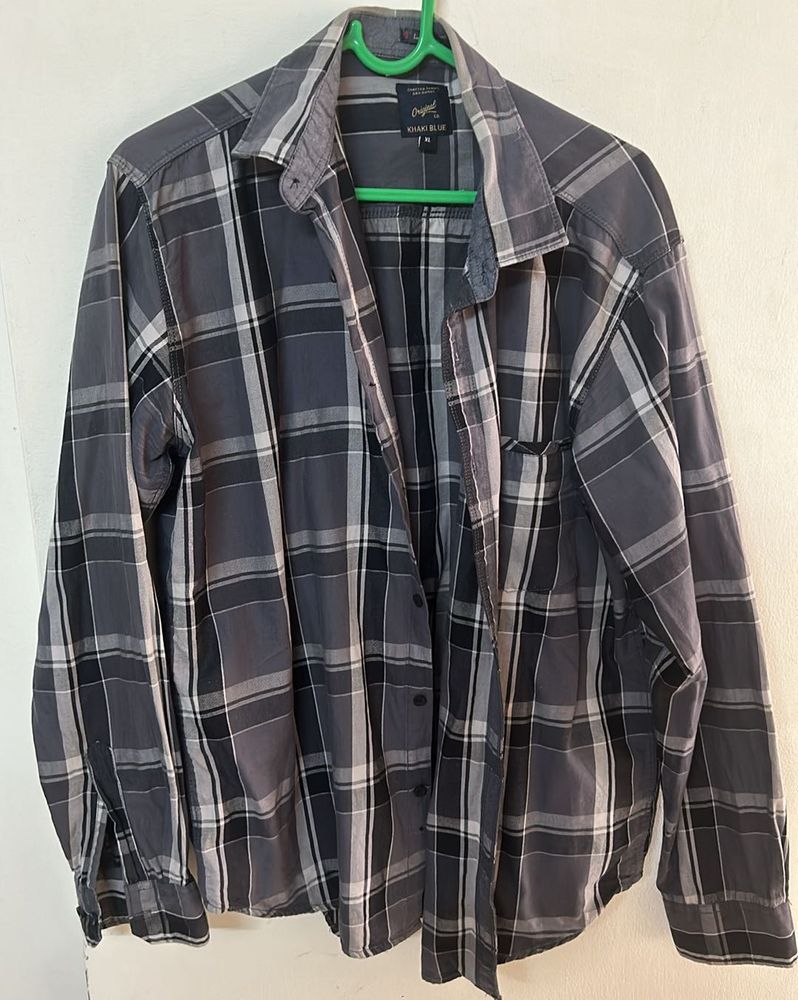 Men Black &amp; Grey Check Shirt XL