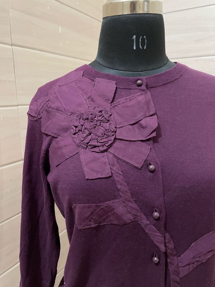 korean imported Elegant dark Purple floral Cardiga