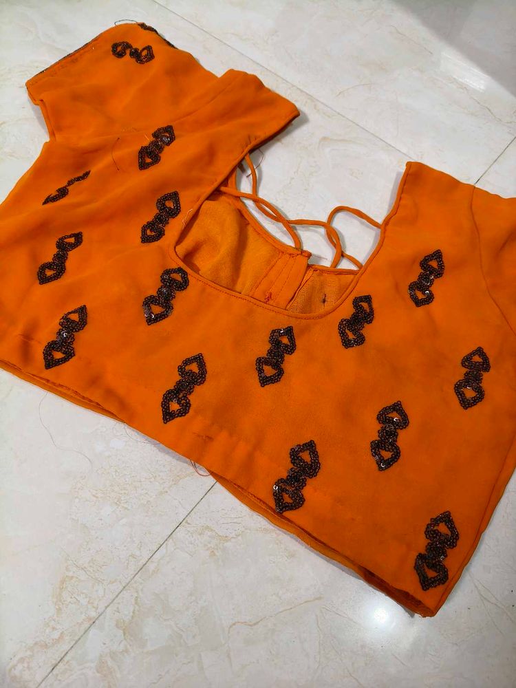 Orange Readymade Blouse Perfect with Black saree