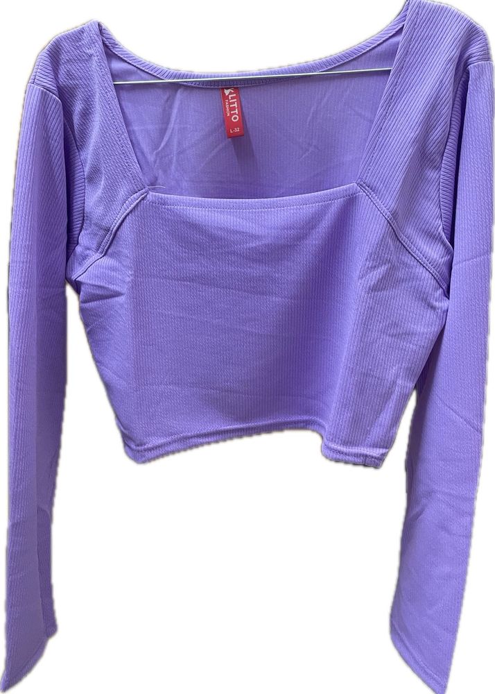 💜 Women’s Ribbed Crop Top / Blouse – Lavender 💜