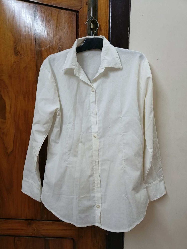 Women White Shirt And Cropped Stripped Top