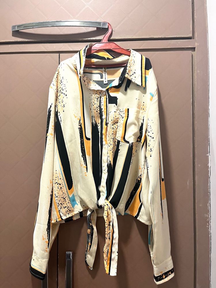 Patterned Tie-Front Shirt