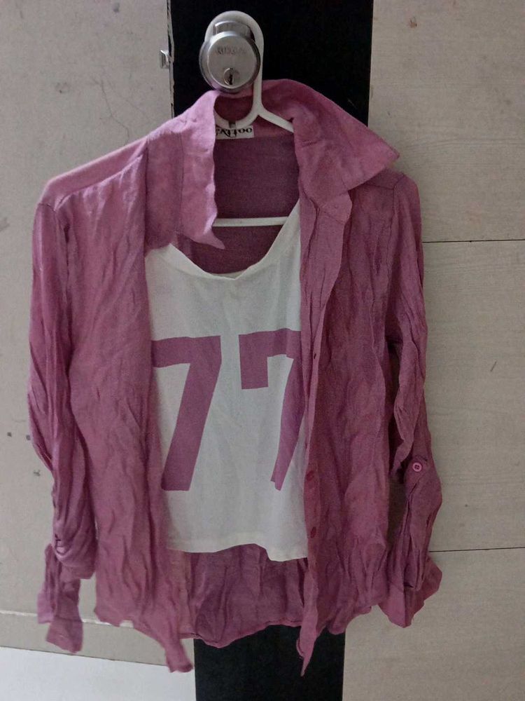 Pink Shirt &amp; Graphic Tee Set