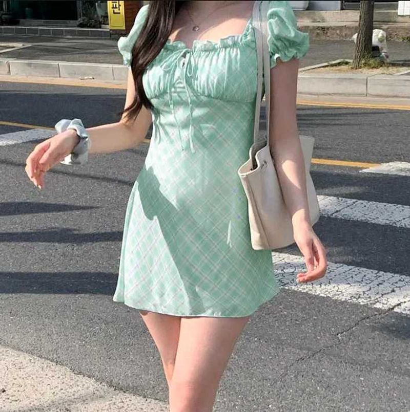 Mint Checkered  Mini dress