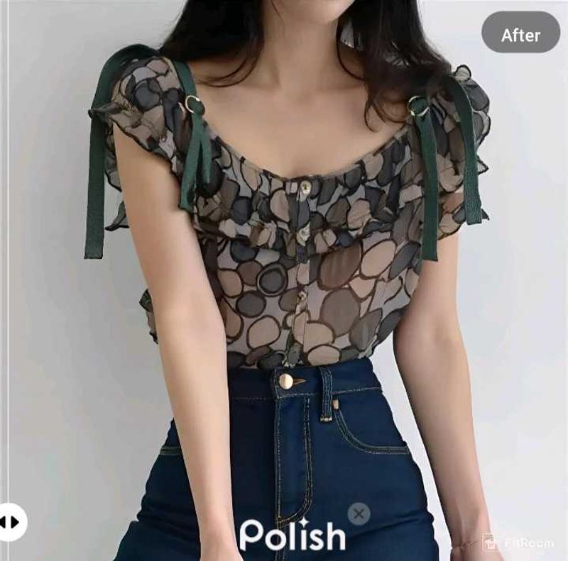 New With Tag Korean Grey Navy Print Top