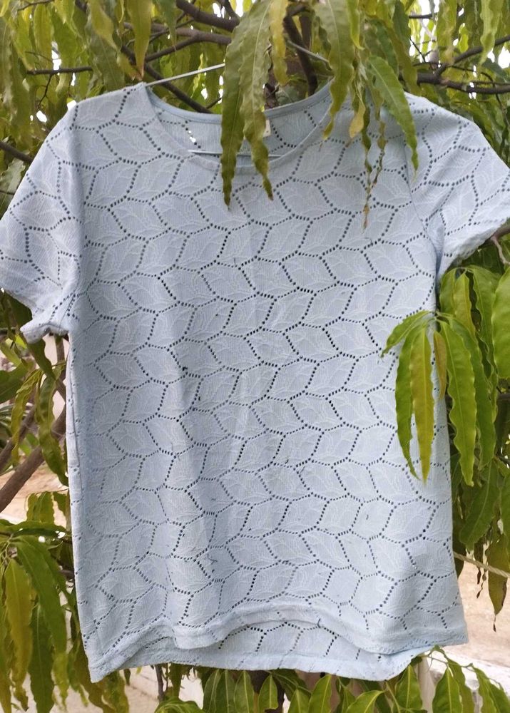 Light Blue Eyelet Tee