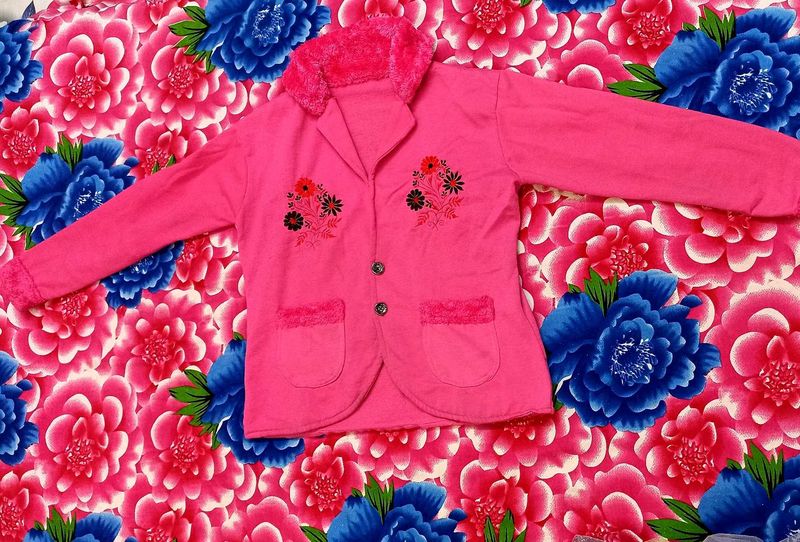 Cozy Pink Winter Jacket with Floral Embroidery