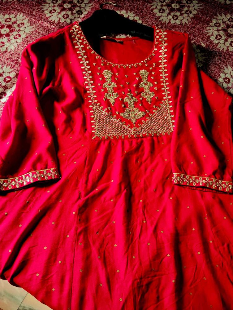 Party Wear Golden Embroidery Designer Kurta