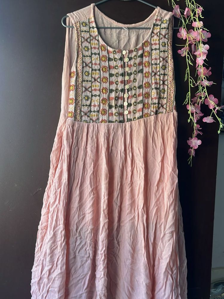 Pink Embroidered Sleeveless Dress