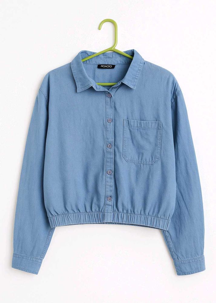 Cute Light Blue Crop Denim Shirt