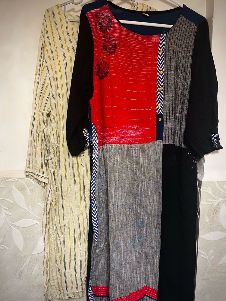 Sale 2 Kurti Combo- Stripped And Patchwork