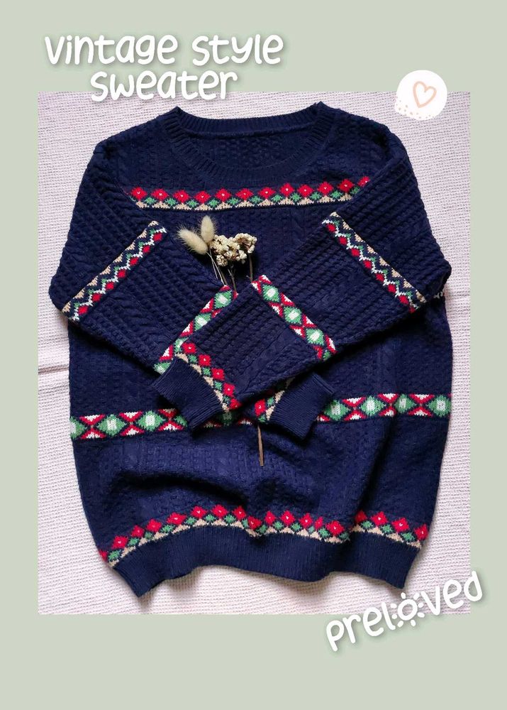Vintage Style Navy Blue Sweater
