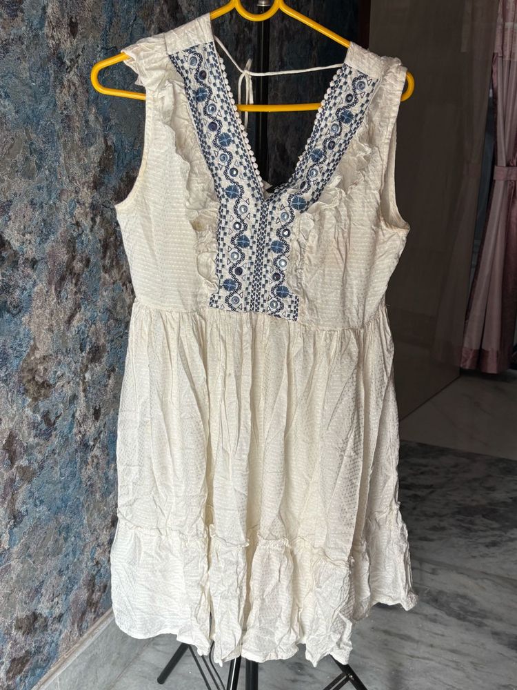 White Embroidered Mini Dress