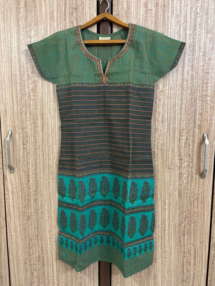 Chanderi Cotton Short Sleeve Kurta (S)