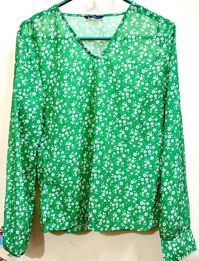 Women Floral Green Full Sleeves Top