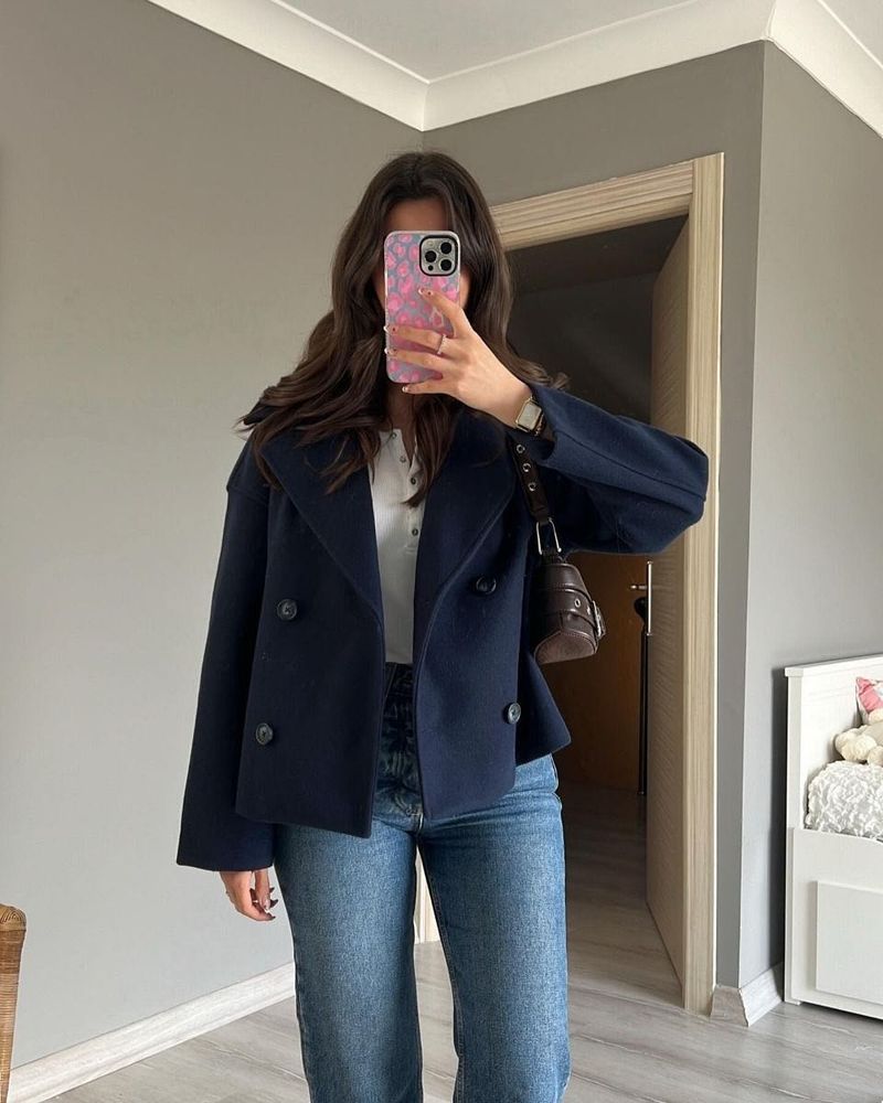 Zara Double Breasted Wool Blend Coat