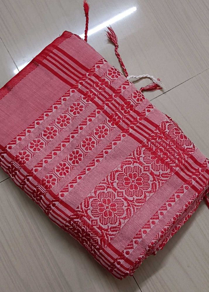 Begumpuri Khadi Cotton Red ♥️ White 🤍 Saree
