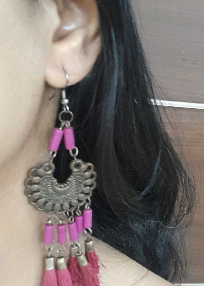 Boho Pink Tassel Earrings