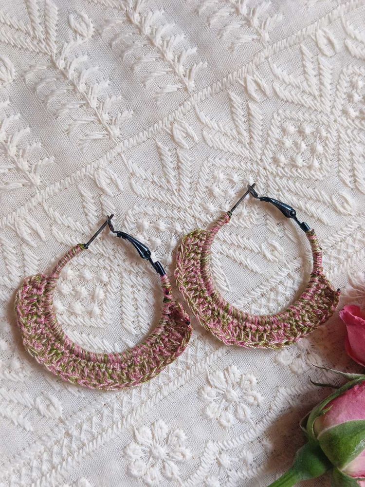 Colorful Crocheted Hoop Earrings