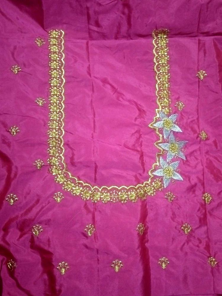 Pink star design  unstitched Blouse Piece