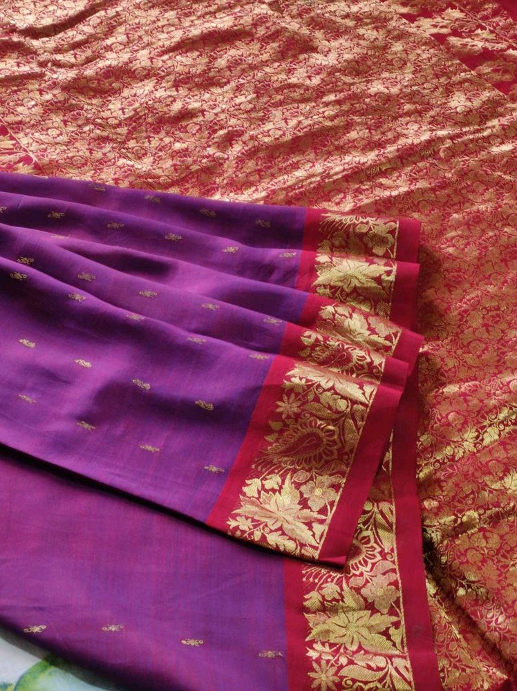 Elegant Purple and red silk Saree