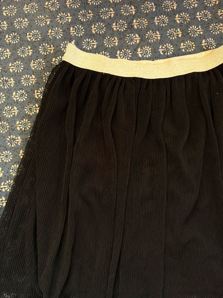 Black Tulle Skirt with Gold Waistband