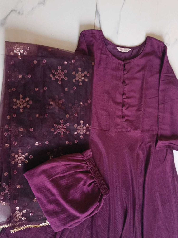 Plum Rayon Kurta with Dupatta &amp; Pants