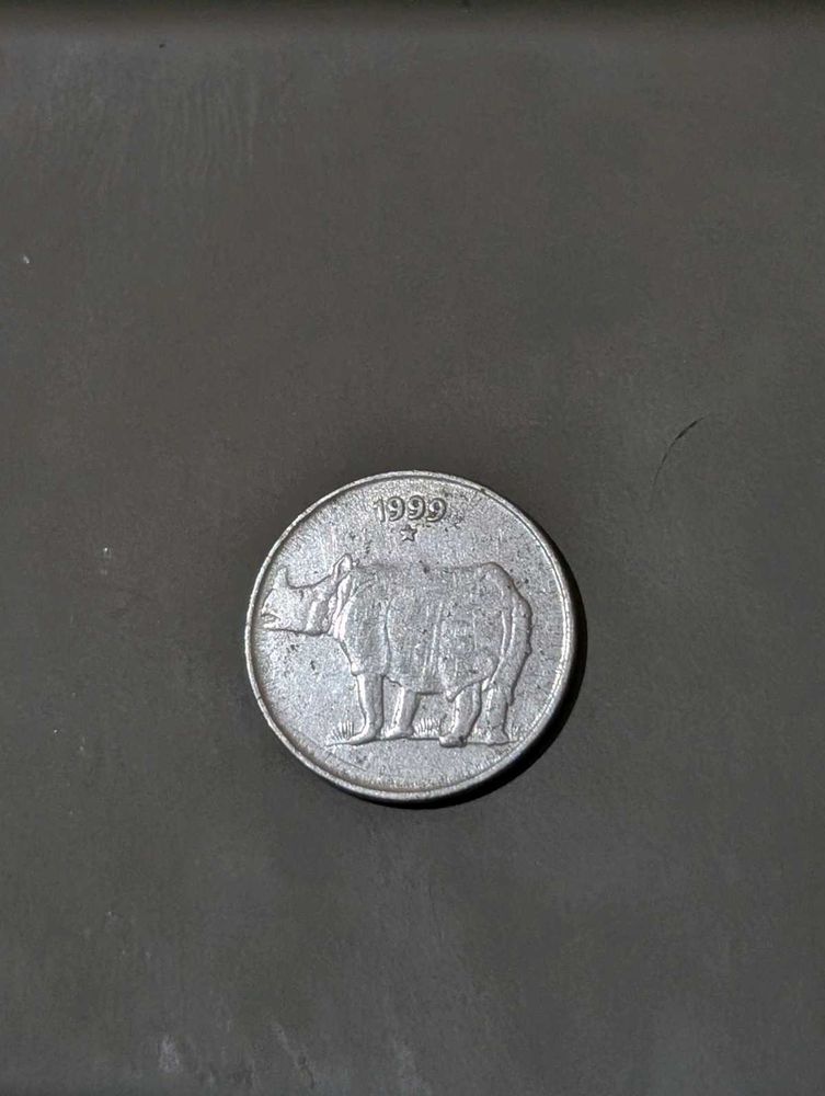 1999 India Coin 25 paise RhinocerosAnimal Wildlife