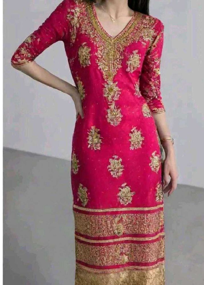 Beautiful Rose Pink Floral Kurti