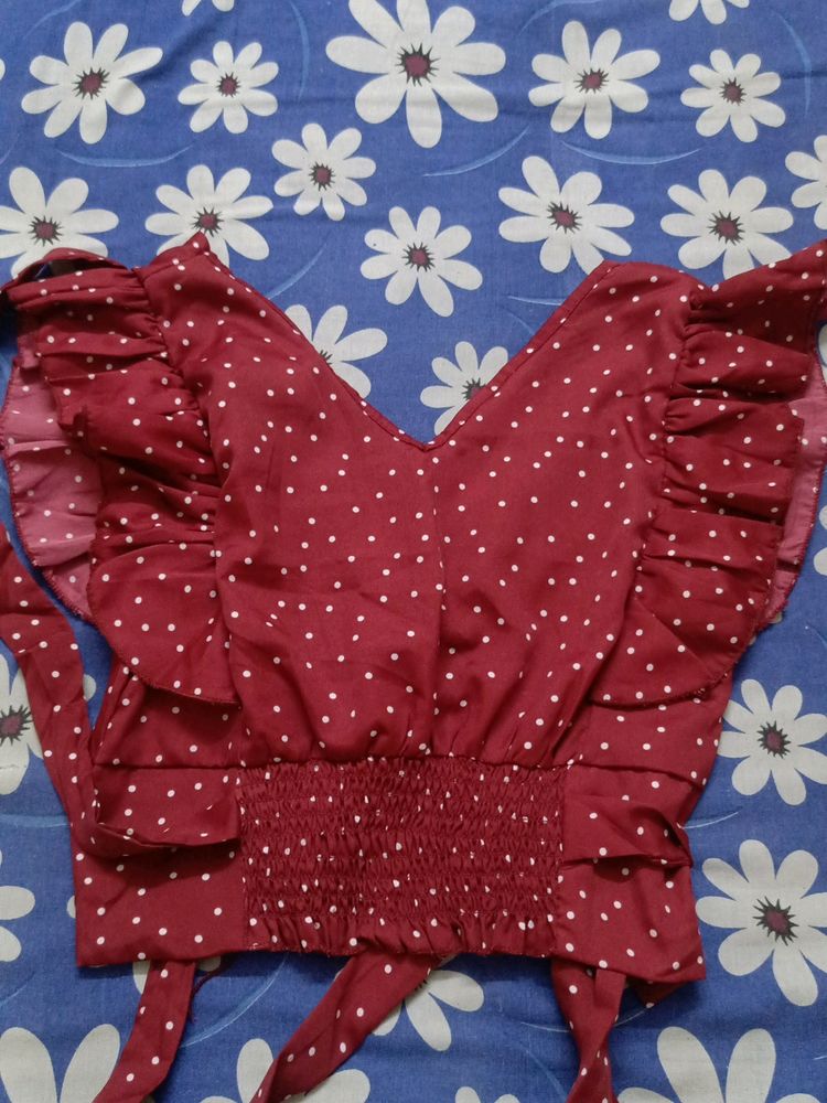 Red Polka Dot Ruffle Top
