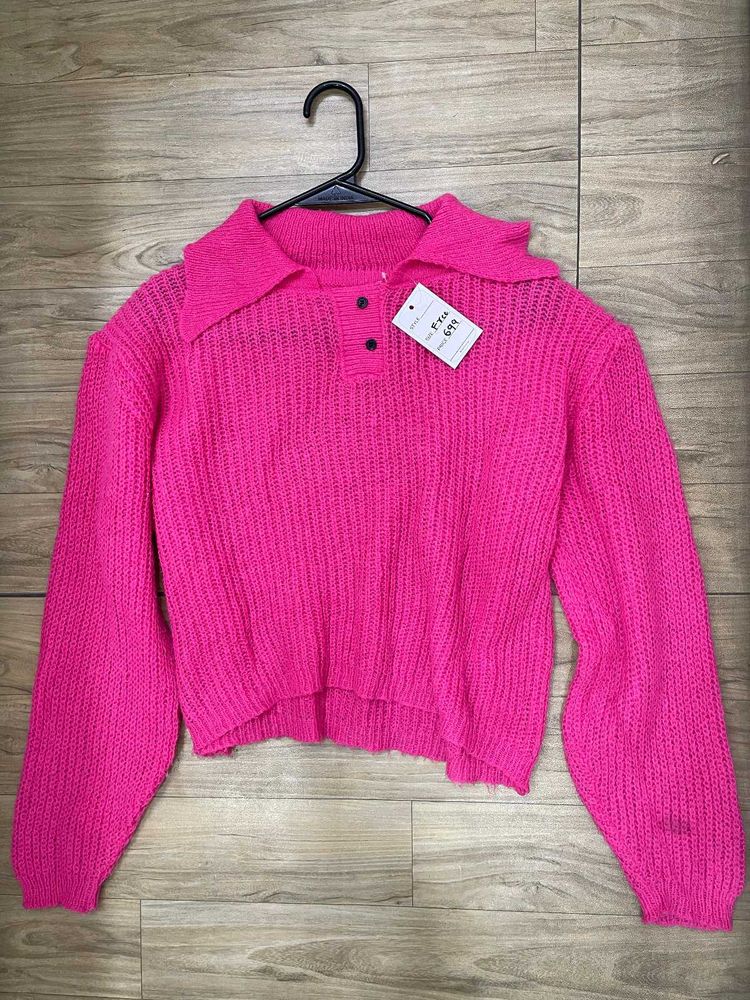 Hot Pink Knit Crosia Top