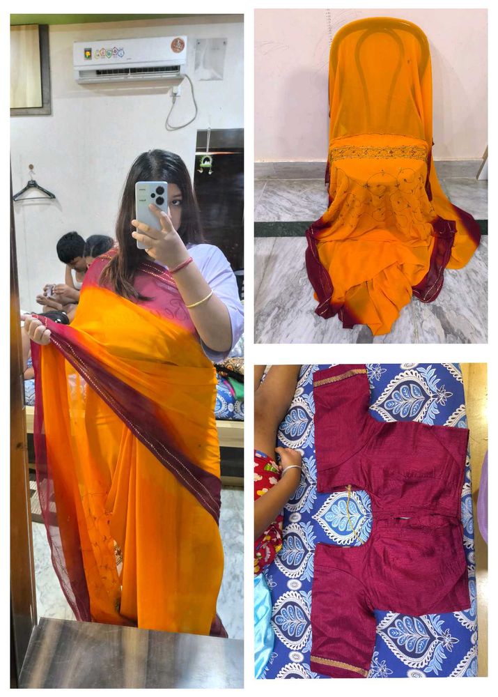 Vintage Orange saree with maroon background