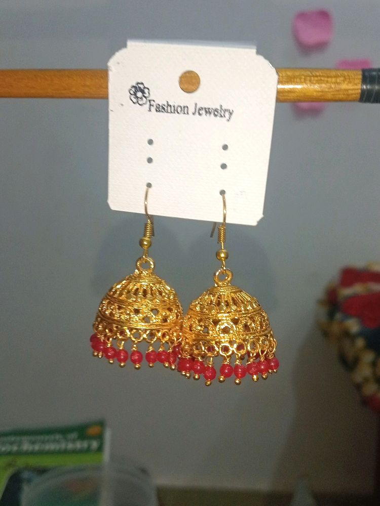 Golden+ Pink Combo Ethnic Jhumka