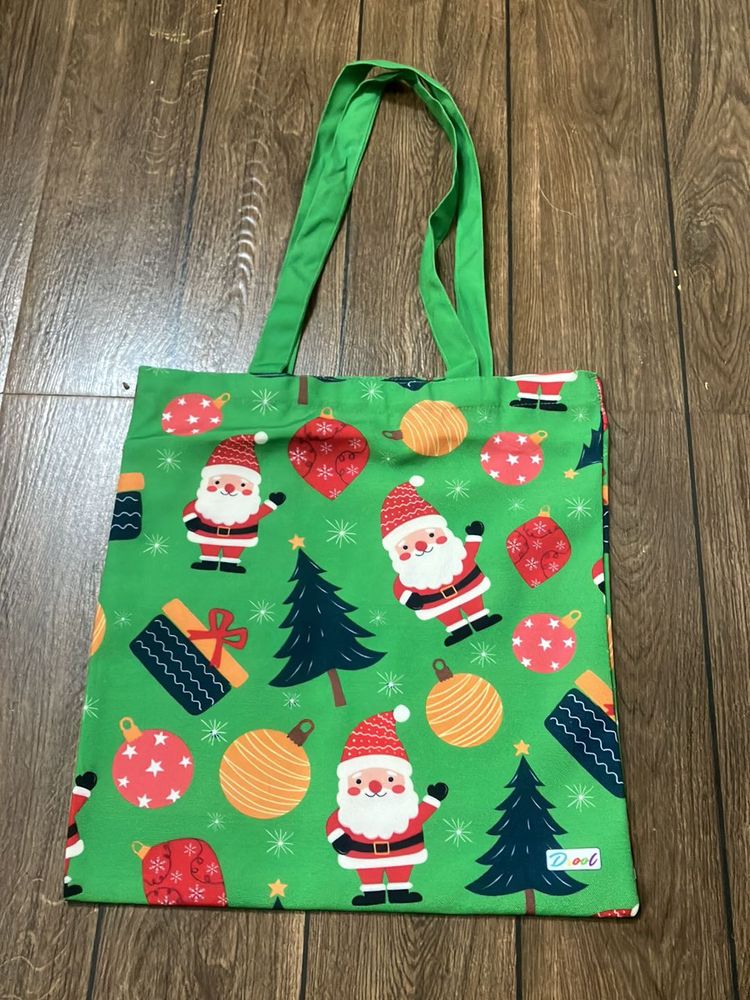 Christmas Santa Print Tote Bag