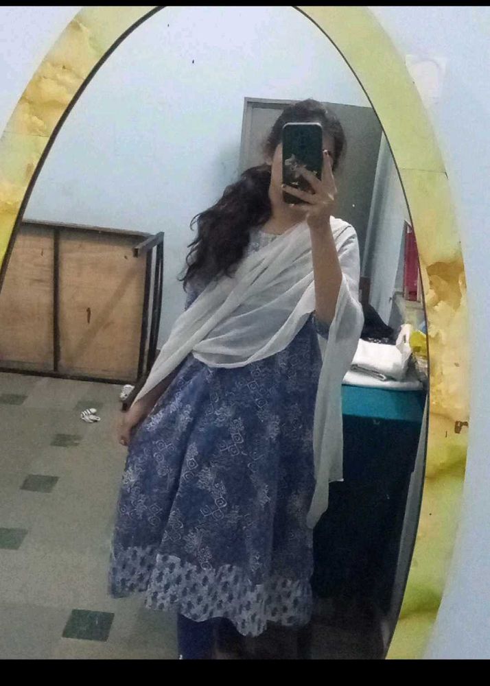 Blue White Cotton Xl Frock Legi Treditional Women