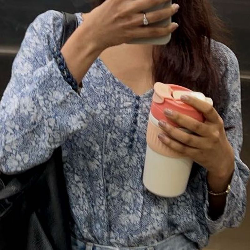 Boho Floral Pintuck Long Sleeve Blouse