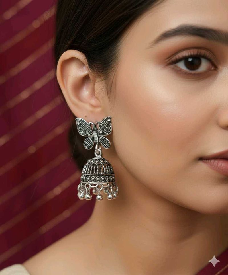 Butterfly Oxidised Jhumka Earrings for Women