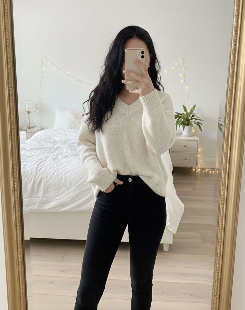 Very comfortable and cozy Cream V-Neck Sweater