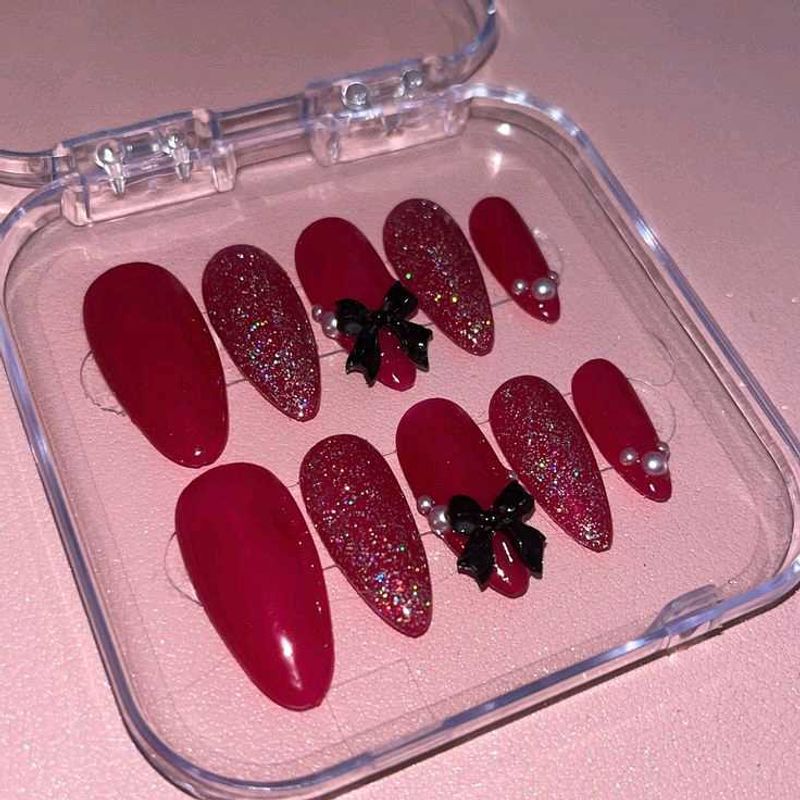 Red Glitter Press-On Nails
